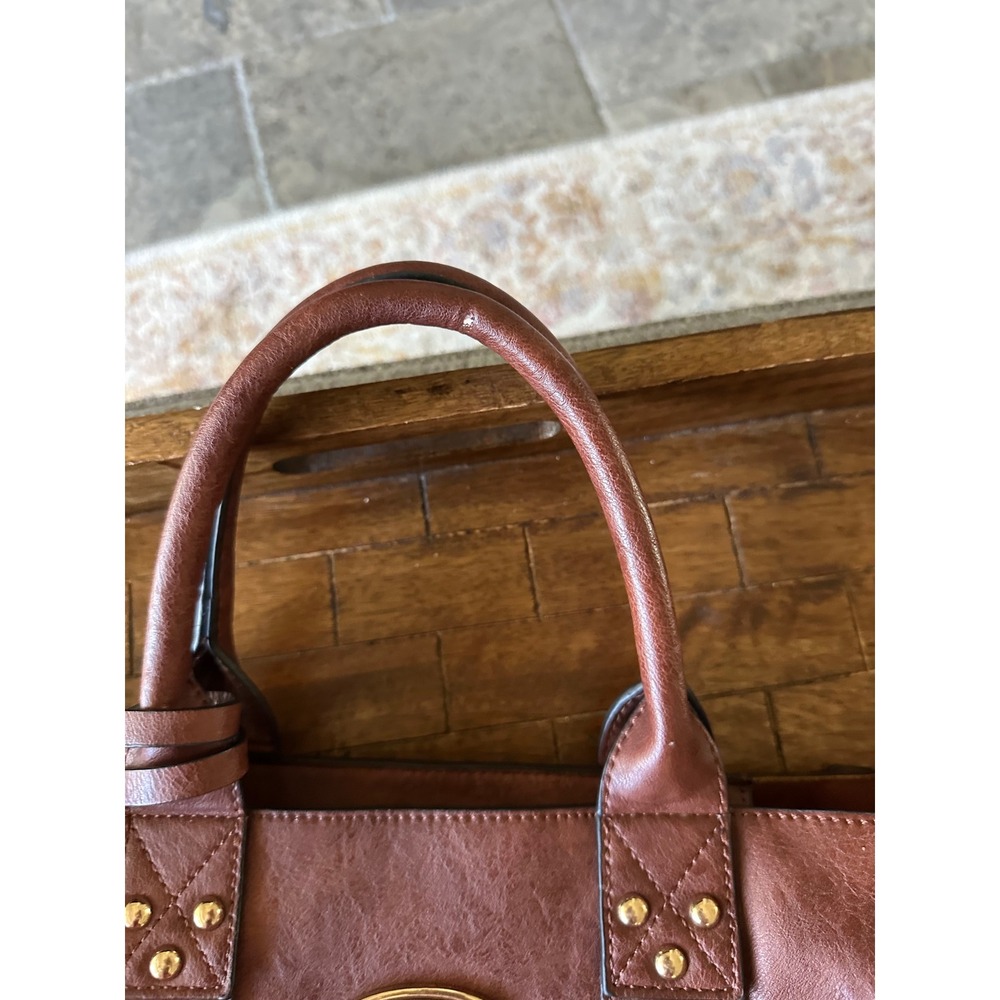 Dasein Brown Vegan Leather Studded Tote Bag Satchel with Matching Pouch Gold EUC - Picture 15 of 16